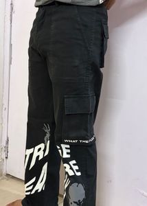 Black Cargo Pants with Skeleton Print