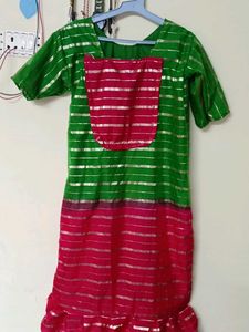 Green &amp; Pink Striped Kurta