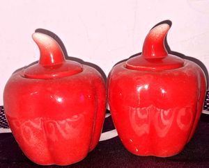 Set of 2 Red Apple Shaped Decorative Jars