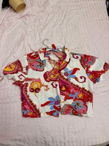 Vibrant Paisley Print Button-Up Top