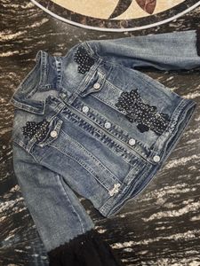 Denim Jacket with Lace Cuffs