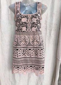 639. Pink Crochet Lace Mini Dress