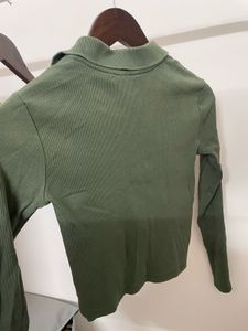 Olive Green Ribbed Collared Top