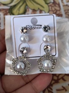 Sparkling Pearl Flower Earrings Set