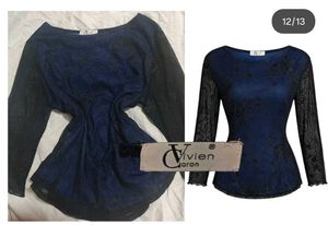 Navy Lace Sleeve Top