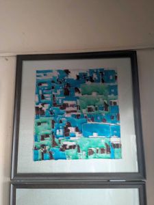 Framed Geometric Red &amp; Yellow Artwork