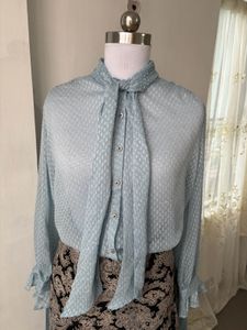 Light Blue Tie Neck Blouse