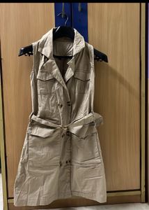 Women's Sleeveless Beige Trench Dress
