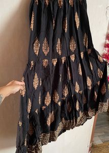 Black &amp; Gold Print Skirt/Lehega ❤️