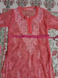 Chikankari kurti (peach colour)