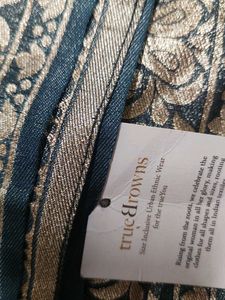 Banarsi Elegant Blue Dupatta with Gold Floral Moti