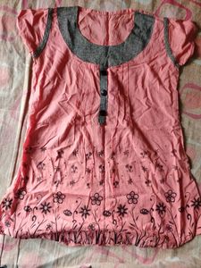 Pink floral jeans top L-XL size