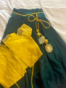 Yellow &amp; Green Embellished Lehenga Choli