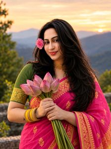 Beautiful Green Saree with Gold Border znd zpink S