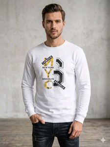 Men's White NYC Graphic Long Sleeve T-Shirt