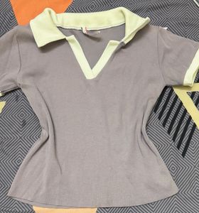 Ribbed V-Neck Polo Shirt