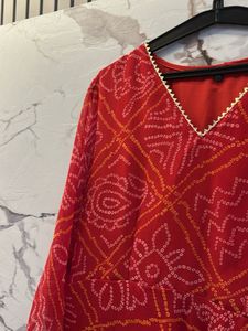 Pure Bandhani Print Gown with Golden Dupatta