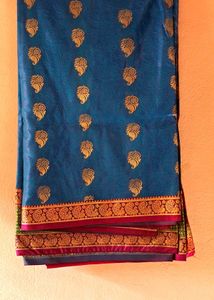 🤩New Blue Silk Saree with Gold Zari
