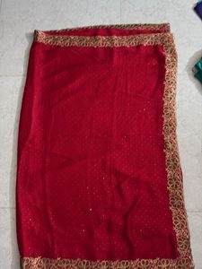 Vibrant Red Saree with Gold Border