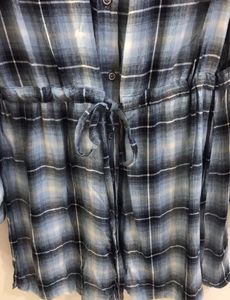 Blue Plaid Checks Shirt Dress For Women