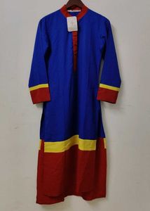 Vibrant Blue Kurta with Red & Yellow Accents
