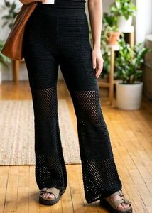 Chic Black Crochet Wide Leg Pants