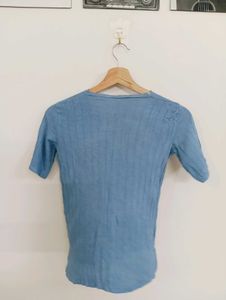 Light Blue V-Neck Ribbed Top