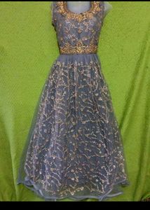 bust 40 Elegant Embroidered Grey Ethnic Gown