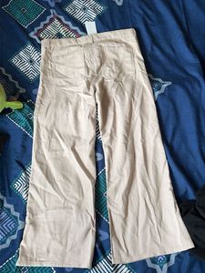 Beige Wide Leg Trousers