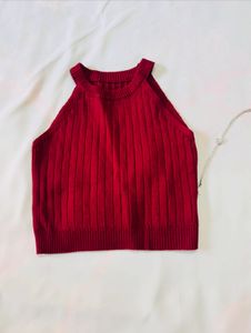 Red Sleeveless Knit Tank Top