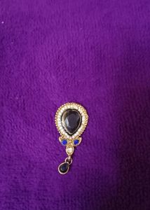 Brand New Beautiful Navy Blue With Gold Plated Stone Studded Saree Pin