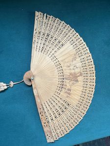 Vintage Hand-Carved Wooden Fan