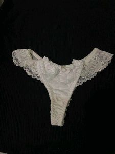 White Lace Trim Thong Panty