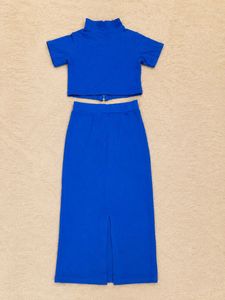 💙 Royal Blue Ribbed Co-ord Set | Mock Neck Zip To