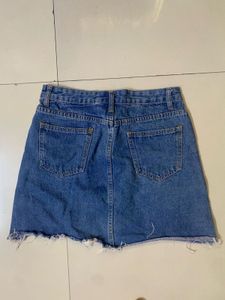 Denim Mini Skirt with Side Stripes
