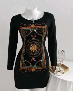 Y2k Black Dress with Ornate Print