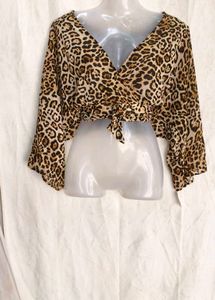 Leopard Print Wrap Crop Top