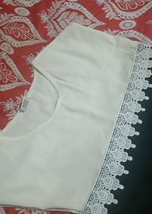 Elegant White &amp; Black Lace Trim Blouse