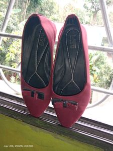 Burgundy Ballet Flats with Bow