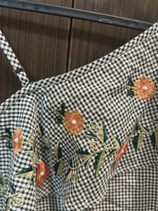 Floral Embroidery Gingham Top
