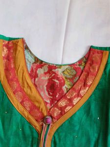 Vibrant Green Kurta with Floral Neckline