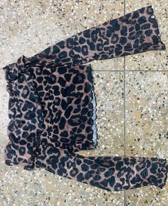 Outzidr Beige Off Shoulder Animal Print Top