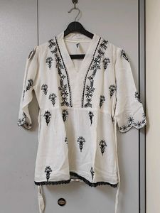 Elegant White & Black Embroidered Kurta