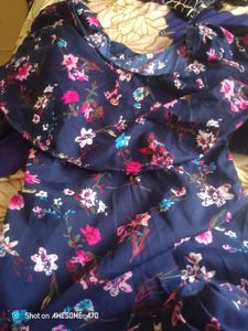 Navy Blue Floral Print Dress