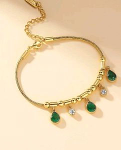 Anti-Tarnish Gold Tone Emerald Drop Bracelet