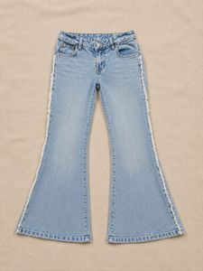 Light Wash Flare Jeans with White Trim