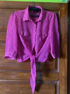 Pink Striped Tie-Front Blouse