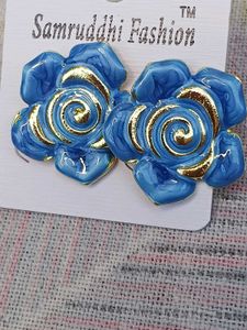 Blue &amp; Gold Flower Earrings