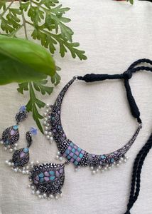 Oxidized Necklace and Earrings Set