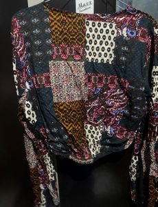 Boho Patchwork Print Long Sleeve Crop Top